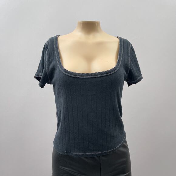 Free People X Intimately FP End Game Pointelle Baby Tee Black Women's Size Large - Picture 5 of 15